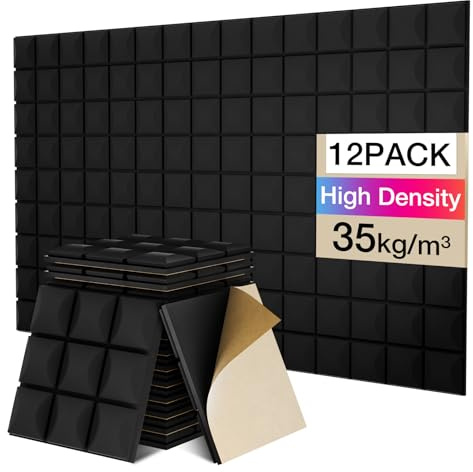 Fstop Labs Self Adhesive Acoustic Foam 12 Pack Set, 1.18 X 11.8 X 11.8 Sound Proofing Panels, Denseness 35kg/m³, Acoustic Foam Panels for Recording Studio Office Home