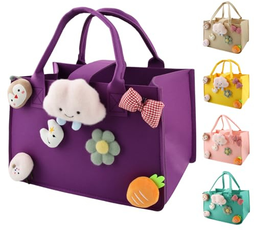 Dwafill Shoppingväska, 30 x 20 x 18 cm filtväska, shoppingkorg med handtag, återanvändbar shoppingväska för dagböcker, för shopping och förvaring, C, M