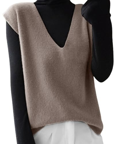 MJGkhiy Maglione Gilet Donna Scollo a V Pullover Maglioni Senza Maniche Autunno Invernali Maglioncino Curvy Casual Tinta Unita Maglie Cotone Top Smanicato Gilet in Maglia Elegante