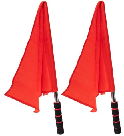 Set di 2 bandiere da con manovella, bandiera rossa con manico leggero in acciaio , accessorio ufficiale per arbitri di campo e giudici di linea nel calcio, Vo