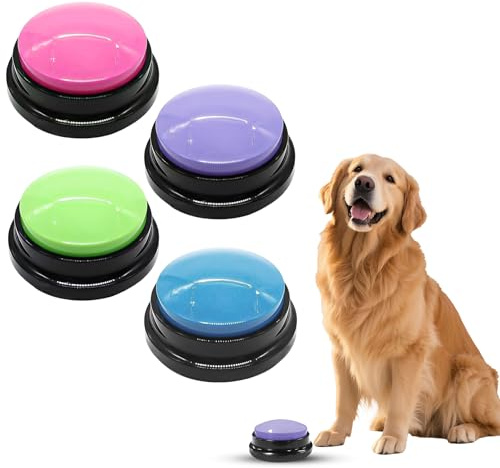 BUCOMTU Buzzer mit Aufnahmefunktion 4 Stück Buzzer Hund Intelligenzspielzeug mit 30 Sekunden Aufnahme Haustier Talking Training Antwort Buzzer für das Training von Haustieren