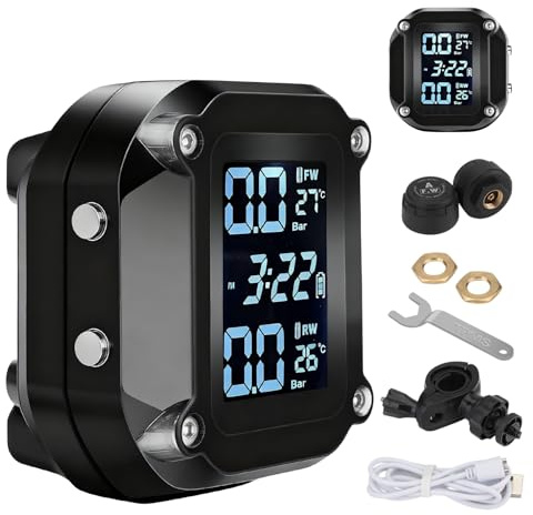 Generisch Sistema di controllo della pressione degli pneumatici, display LCD, sistema di allarme impermeabile per pneumatici con sensore esterno, per moto, ATV e scooter