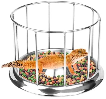 Plato de alimentación para reptiles, cuenco de agua y comida de acero inoxi