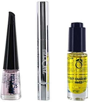 Herome 3-en-1 Nail Essentials Kit (Rose) - Travel Set - Soin Réparateur pour les Ongles Cassés après des Faux-Ongles- Huile pour Ongles Abîmés, Sérum pour Cuticules et Durcisseur