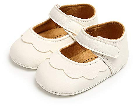 MASOCIO Weiß Baby Schuhe Mädchen 0-6 Monate Babyschuhe Kleinkind Lauflernschuhe Taufschuhe Anti-Rutsch Flach Casual