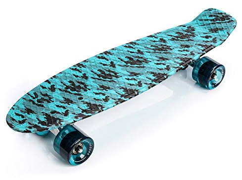 Skateboard Plastic Cruiser Ridge Mini Skate 22/56cm Planche a roulettes Vintage Complet (Bleu/Noir)