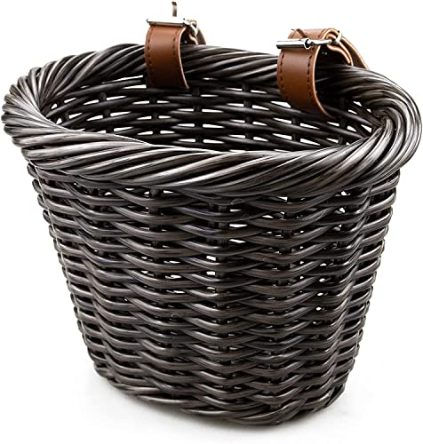 MEGHNA Klein Fahrradkorb Rollerkorb Kinder Laufrad Vorderer Lenkerkorb Handgeflochtener aus Kunststoffgeflecht Bunt (Holzfarbe)