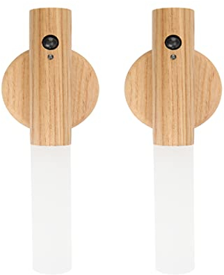 JinsenTGG 2PC Wooden Wall Light, Indoor Night Light with Motion Sensor, Magnetic Rechargeable Wireless Battery Wall Lights for Bedroom, Hallway, Stairway, Children Room and More (Ash Wood)