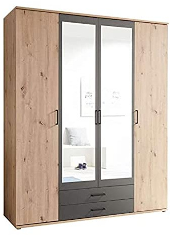 AVANTI TRENDSTORE - Cremona - Armadio a 2 ante battente, 2 anta specchiata; 2 cassetti, LAP 159x196x53,5 cm (quercia Artisan)