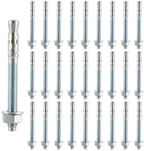 AKOLAFE 30 pièces Goujon Ancrage m10 x 110mm Boulon D'Ancrage en Acier Galvanisé M10 Goujons Ancrage en Acier Galvanise M10 pour Fixation Charges Lourdes, Béton, Maçonnerie, Pierre, Brique