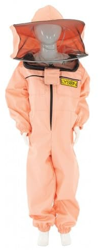 LYSON Kinderanzug mit abnehmbaren Hut Kinderoverall mit Schleier Kinderimkeranzug Schutzkleidung für Kinder, Imker Anzug Imkeranzug Schutz vor Bienen Lachsfarbe Grösse 128