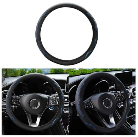 JNNJ Coprivolante Auto, Coprivolante in Pelle Microfibra, Copri Volante Antiscivolo Traspirante Durevole, Universale Protezione Custodia Volante Auto per Maggior Parte Macchina Autocarri(Blu)