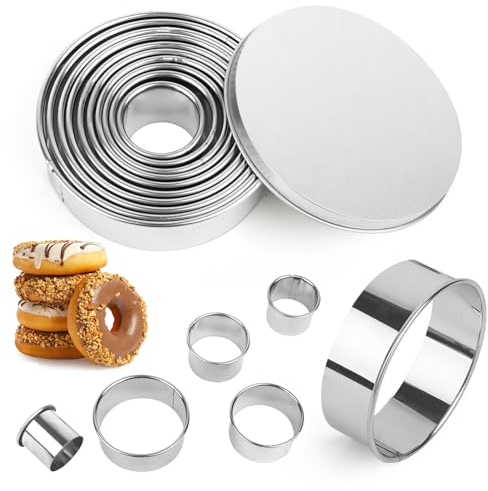 11 Teiliges Set Edelstahl Ausstechformen Ring,Plätzchen Ausstecher Rund,Runde Cookie Cutter mit Aufbewahrungsbox,Donut Ausstecher Ring,Keksform,Formen für Doughnuts,Kekse,Gebäck