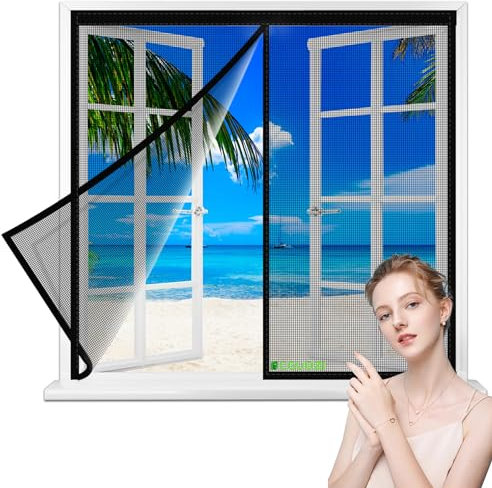 Insektsskydd balkongfönster flugnät fönster magnet, 160x240cm Flugskyddsdörr stängs automatiskt utan borrning för balkongdörr altandörr vardagsrum Svart