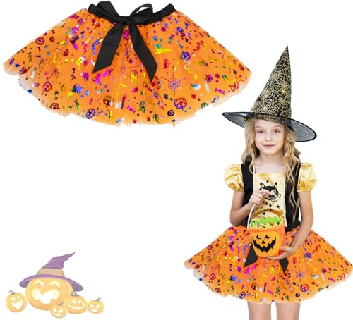 Girls Tutu Skirts Halloween Layered Tulle Tutu Skirt Kids Dance Tutu Dress Ballet Skirt Pumpkin Pattern Costume Skirts for Girls Birthday Halloween Fancy Dress Up Cosplay Party Y7WSPPQ Orange