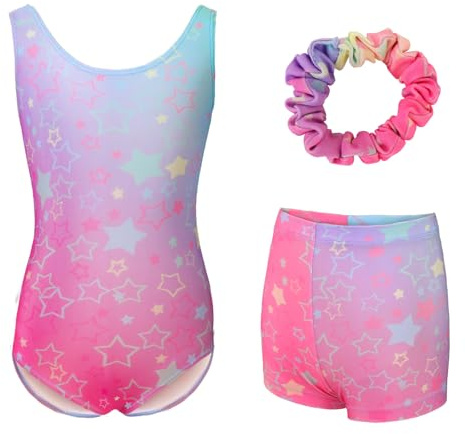 zffriction Ragazze Body Ginnastica Body Danza Ginnastica Artistica per Bambina Senza Maniche (stelle colorate, 130)