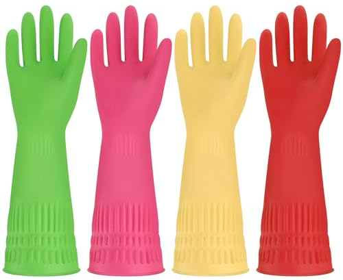 GSrenyu 4 Pairs Heavy Duty Rubber Gloves,Durable Kitchen Gloves with Non-slip Grip,Car Washing Gloves Suitable for Dish Washing,Household Cleaning,Gardening,Large