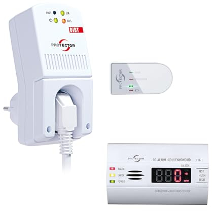 Protector AS-5120 Funk-Abluftsteuerung + Kohlenstoffmonoxid Melder mit Fensterkontaktschalter & Funksteckdose für Dunstabzugshaube & Kamin | Fensterschalter Funk mit DIBT-Zulassung & Umstecksicherung