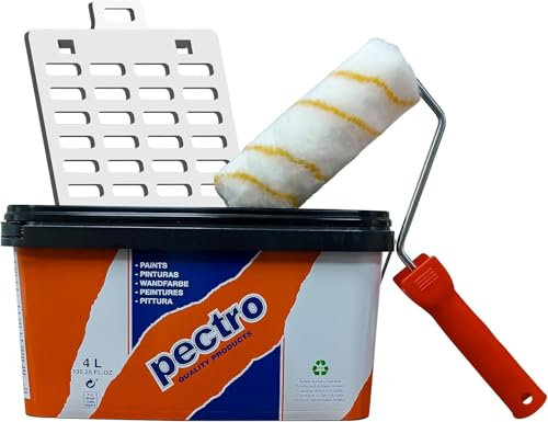 PECTRO Kit Pintura Antihumedad 4L + Rodillo + Rejilla | Pintura Anti humedad Interior Exterior | Protege paredes y techos de manchas de humedad en ambientes húmedos