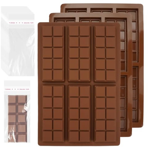 3 Pezzi Stampo Tavoletta Cioccolato, Stampo per Cioccolato 6 Cavità, Stampo per Tavoletta di Cioccolato Profondo con 100 Sacchetti, Stampo per Cioccolatino in Silicone, per Cioccolato, Caramelle