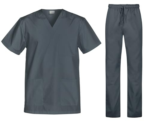 B-well - Cesare - Ensemble unisexe pour personnel médical, comprenant une tunique et un pantalon à enfiler - Uniforme médical - Vêtement professionnel médical, gris, M
