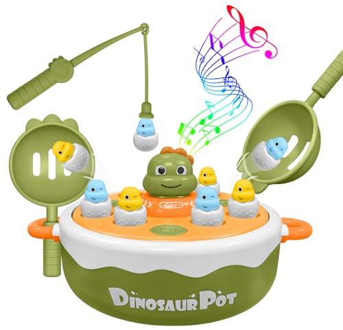 ALEENFOON Dinosauri 4 in 1 gioco da tavolo per bambino Pop-up Gioco di Pesca Magnetica, Bowling e Musica, Regalo per bambino