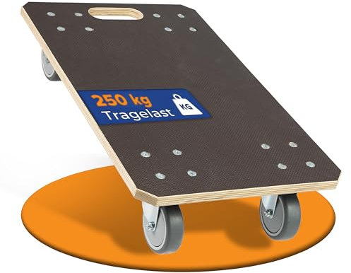 Rollbrett24® Light – Transportroller 49 x 30,5cm – 250 kg Traglast – Möbelroller mit 360° Rollen & rutschfester 15 mm Siebdruckplatte – Kompaktes Rollbrett für Alltag