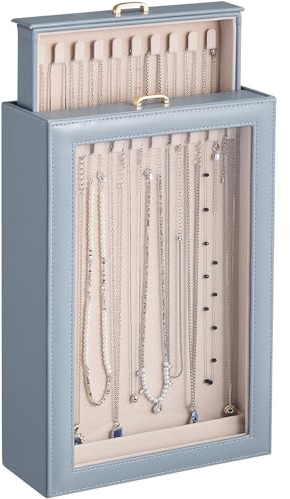 Lolalet Necklace Organizer Box, Jewelry Storage Box with Clear Window for Necklaces Bracelets, Tangle-Free Necklace Display Case for Women Girls, Mothers Day Gift