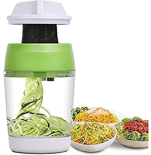 OEBUAFI Tagliaverdure A Spirale Affettatrice Manuale Per Alimenti, 3 Lame 4 Modalità Di Taglio Plastica ABS Acciaio Inossidabile 304 Per Carote Zucchine Potumes Cetrioli Gadget Da