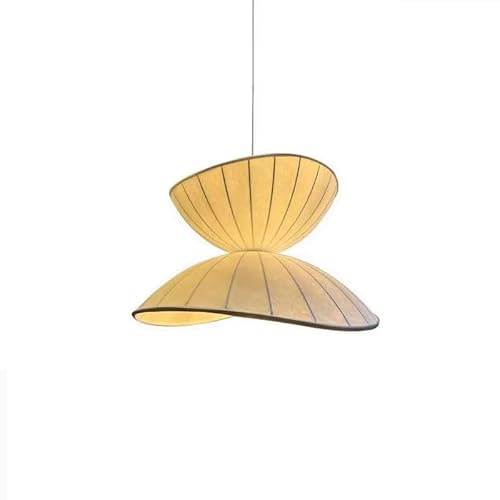 Tcvnmr Wabi-Sabi Minimalist Pendant Light, E27 Adjustable Vintage Double Parasol Fabric Hanging Lamp, Ceiling Fixture Artistic Decorative Lighting, for Bedroom Living Room Dining Room
