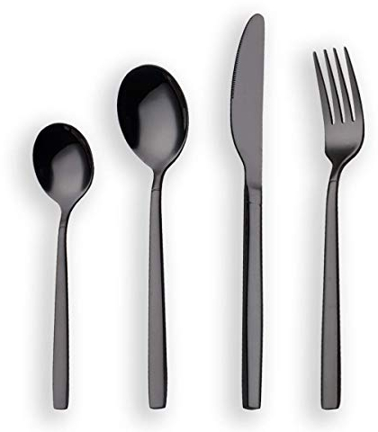 Berglander 24 Piece Titanium Black Plated Stainless Steel Cutlery Set, 24 Black Flatware Set - Service for 6