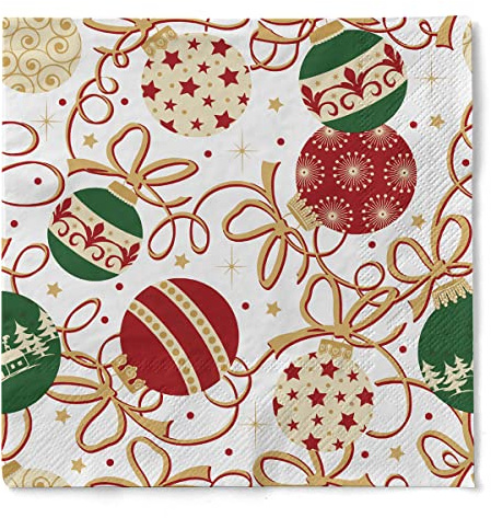Sovie HORECA Weihnachtsserviette Belinda aus 3-lagigem Tissue, Einweg Serviette Weihnachtskugeln, ideal für Advent & Weihnachten, Papierserviette 40 x 40 cm, 100 Stück