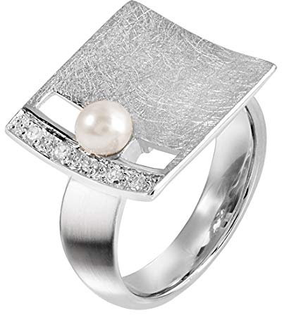Materia Damen Ring 925 Silber breit mit Stein und Perle SR-44-57