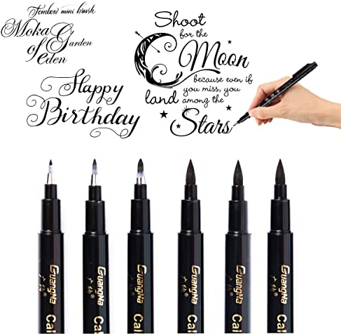 O-Kinee Kalligraphie Stifte Handlettering Stifte Kaligraphiestifte set, 6 Stück Schwarze Fasermaler Pinsel Stift für Schriftzug, Zeichnung, Bullet Journal, Schulnotizen und DIY Geschenke(4 Größen)