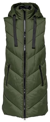 JDY Damen 3/4-lange Steppweste mit Kapuze JDYSkylar Padded Hood Waistcoat 15220630 Forest Night L