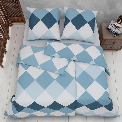 Vency Bettwäsche 135x200 4-Teilig Türkis - Oeko-TEX 80% Baumwolle & 20% Polyester, 2X Bettbezug Reißverschluss + 2X Kissenbezug 80x80 Umschlagverschluss, Quattro Modell
