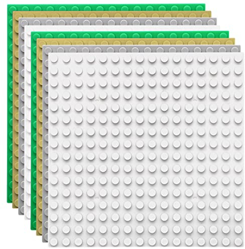 Etarnfly 8 Stück klassische Grundplatten, 12,8 x 12,8 cm Bauplatten-Grundplatten, 100% kompatibel mit allen großen Marken, grün/sand/grau/weiß