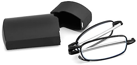 MMOWW Folding Reading Glasses With Flip Case, Blue Light Blocking Mini Compact Portable Pocket Reader for Men and Women (Black, +2.5)