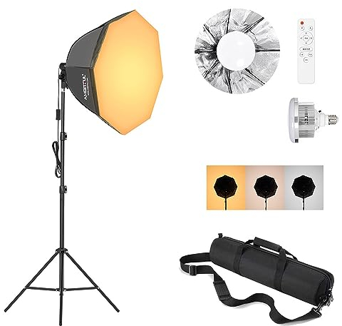 AMBITFUL - Kit de iluminación para fotografía de softbox, 65 cm, con Soporte de luz de trípode de 2 m y Bombilla LED Bicolor de 50 W 3000-6500 K, iluminación Continua LED para grabación de vídeo
