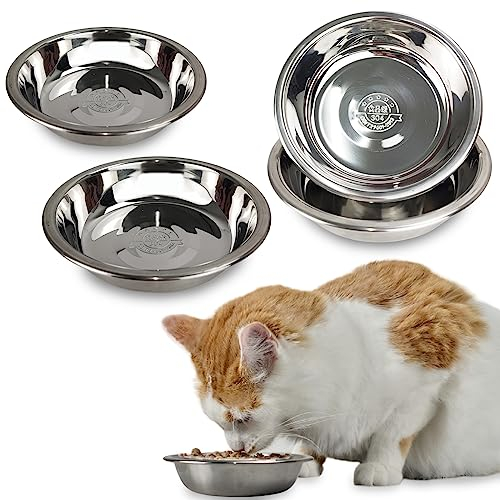 GCVOPTON 4 Pcs Stainless Steel Cat Bowls, 5.5 Inches Metal Cat Bowl, Whisker Friendly, Durable, Perfect for Indoor Cats, Kittens & Small Dogs