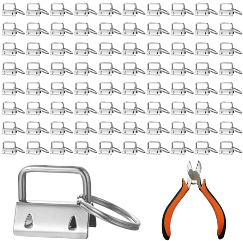 80 Stück Schlüsselband Rohlinge: 25mm Klemmschließeanhänger mit SchlüSselband Rohling Zange, Schlüsselanhänger Hardware, Wristlet Hardware, Klemmverschluss Armband Hardware für DIY Handarbeit Lanyard