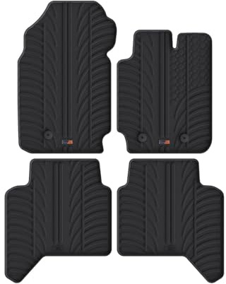 TRAVALL Rubber Car Mats (set of 4) compatible with Ford Ranger (2019-Current) Heavy Duty Floor Mats Moulded Premium Mats Easy Clean Black with Clips - Anti Slip All-Weather Protection