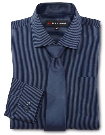 Gestreiftes Hemd mit Krawatte – Blau, Baumwolle/Polyester, Herren Business, Kent, Brusttasche, Bügelleicht, elegante Kombination (DE/NL/SE/PL, Alphanumerisch, XL, Regular, Regular, Blau-gestreift)