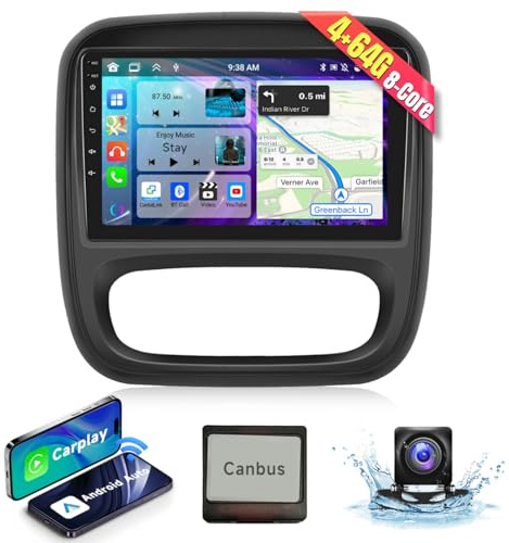 【4+64G】9Autoradio 2 din per Renault TRAFIC/Opel VIVARO 2015 Android Auto Wireless carplay con AHD telecamera di retromarcia,Stereo auto bluetooth con schermo GPS/WiFi,FM/RDS