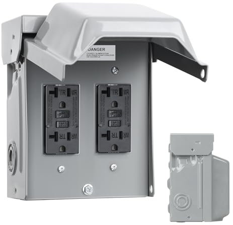 TREEWELL Outdoor Electrical Outlet Box, Dual 20 AMP WRTR GFCI Outlets, Weatherproof Outside Receptacle Box with All Metal 3R Enclosure, Lockable Outlet Cover for Outdoor Power, ETL Listed
