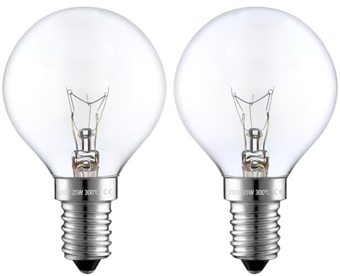 EKSAVE 25W E14 Wax Warmer Bulbs, Dimmable, 2700K Warm White G45 Small Edison Screw (SES),230V for UK Scentsy Standard Wax Warmers,Wax Melt Burner, Oven Lamp, Up to 300°C, Pack of 2