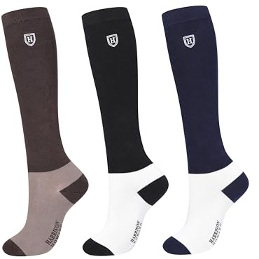 Harrison Howard 3 Pairs Premium Quality Equestrian Riding Socks for Horse Riding &Tall Boot Knee High Socks for Women Navy/Coffee/Black