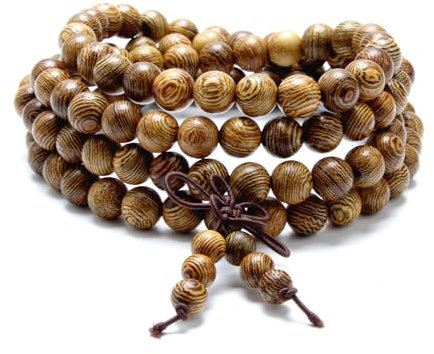 Miunpri Mala Kette 108 Perlenmala kette,8mm 7 Chakra Armband Healing Reiki Edelstein Yoga Armreif Buddha Gebetskette Halskette für Männer und Frauen (B:Hühnerflügelholz)