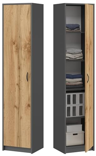 Home Collective Bücherregal Kleiderschrank Regal Schrank Mehrzweckschrank mit 4 Einlegeböden Aktenschrank Garderobenschrank | 40x35x180 cm (BxTxH) | für Schlafzimmer Flur Büro Keller | anthrazit-eiche