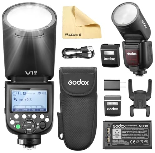 Godox V1PRO-F V1Pro F Flash per Fotocamera a Testa Tonda Speedlite TTL 2.4G Wireless TTL Speedlight Strobe, 76Ws HSS 1/8000s con Batteria agli ioni di litio per Fotocamere Fuji